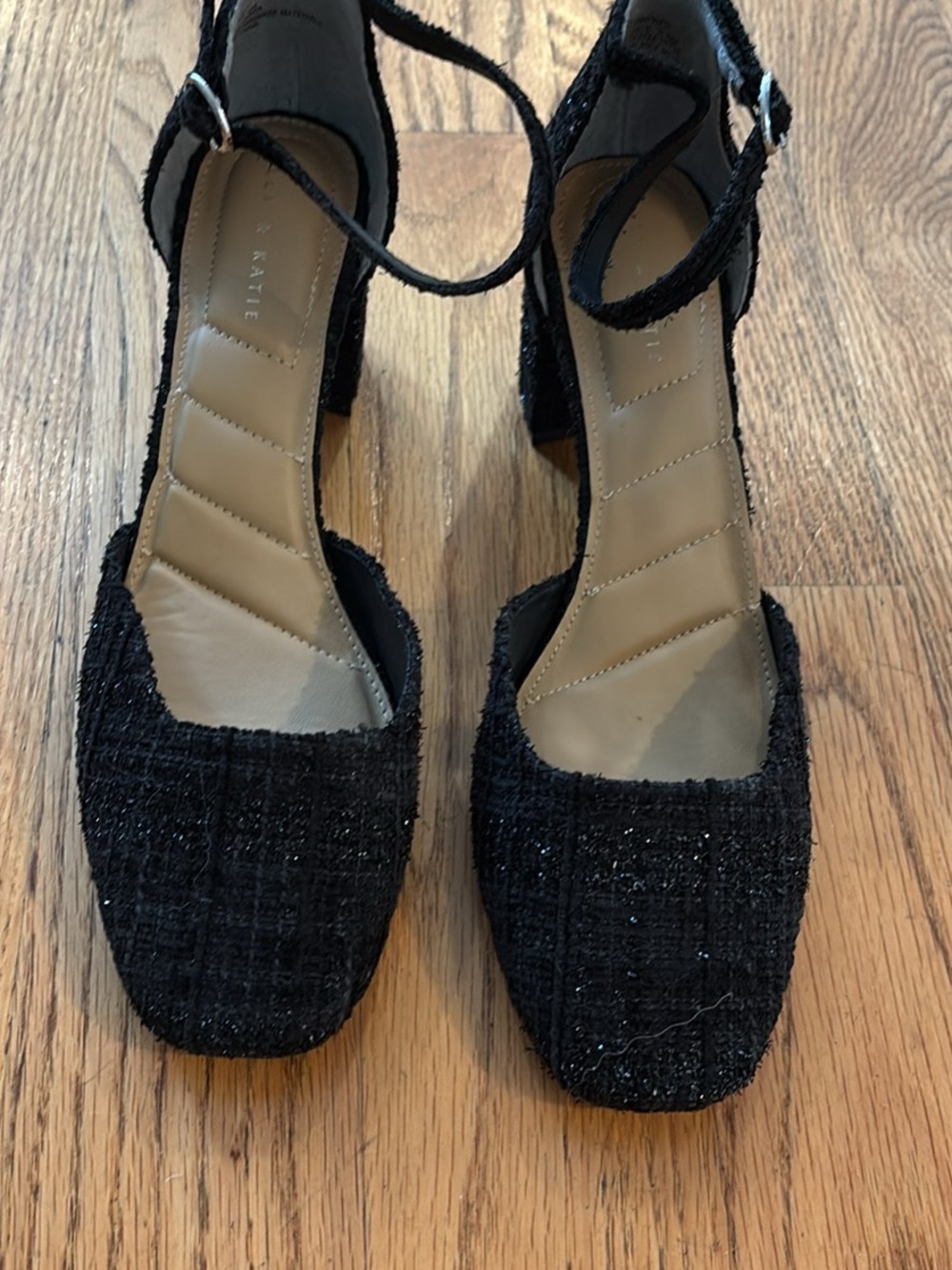 Kelly & Katie Black Tweed Ankle-Strap Block Heels